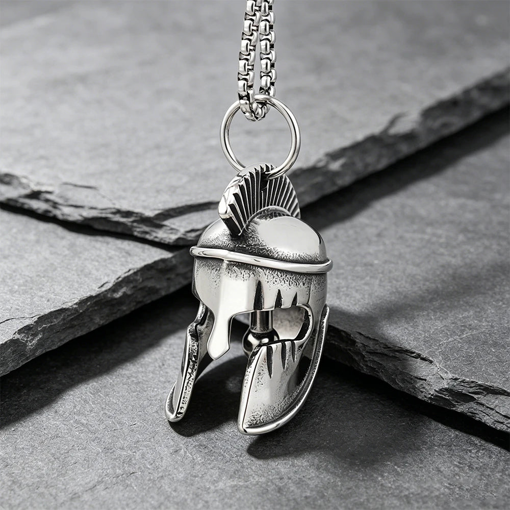 Vintage Spartan Helmet Guardian Bell Pendant Necklace Stainless Steel Unisex Punk Rock Motorcycle Talisman Jewelry Best