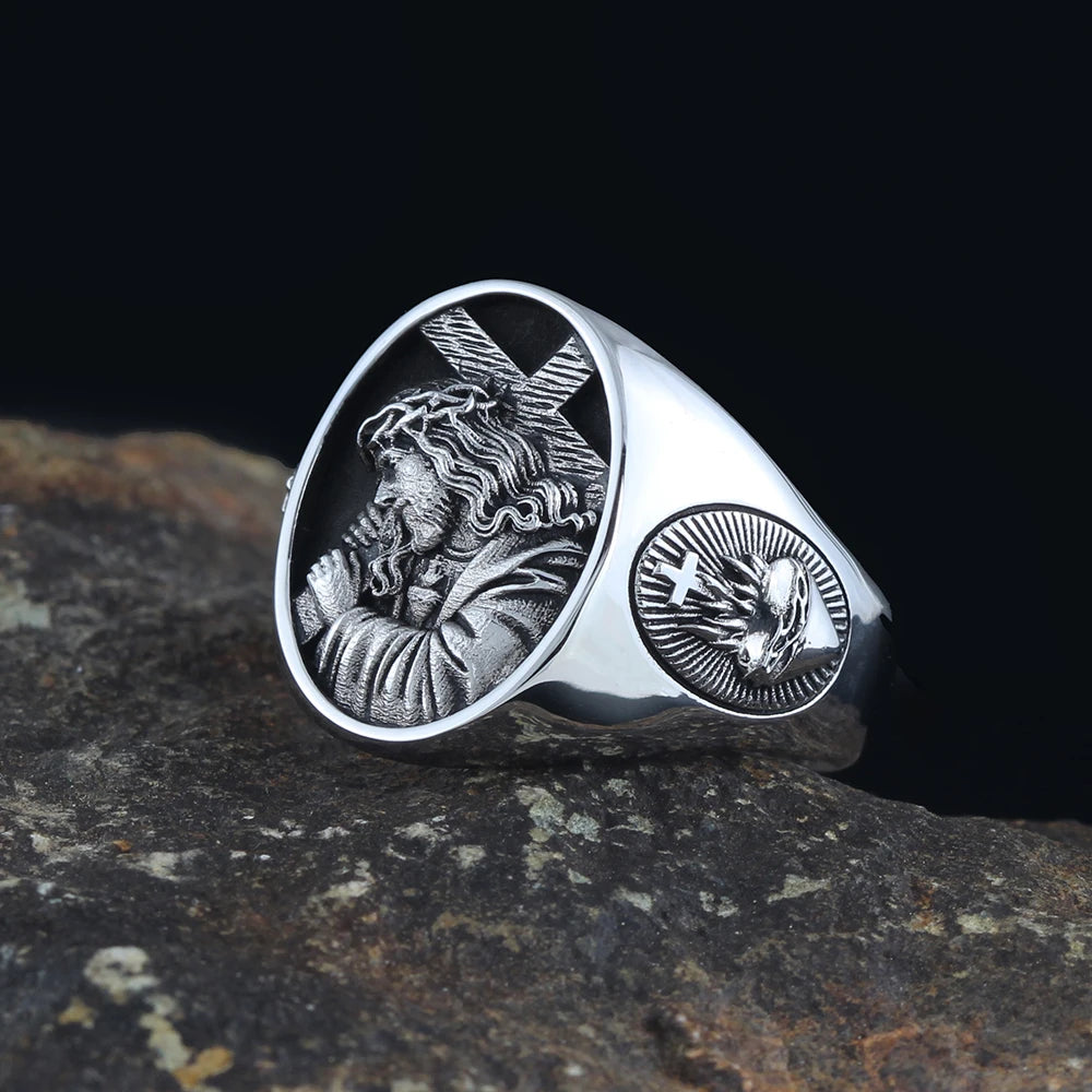 Jesus Cross Heart Ring — 925 Silver