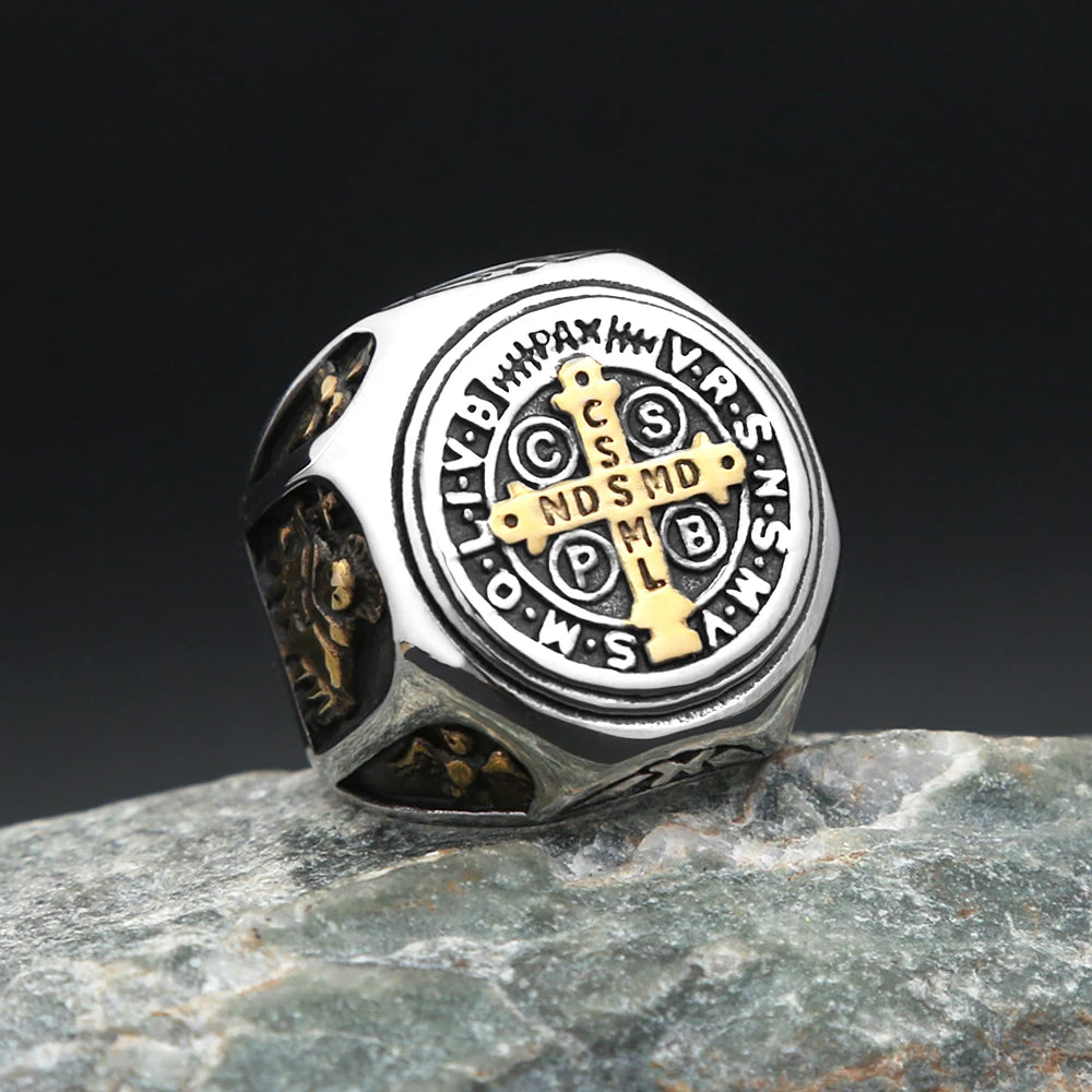 Saint Benedict Cross Ring — Stainless Steel