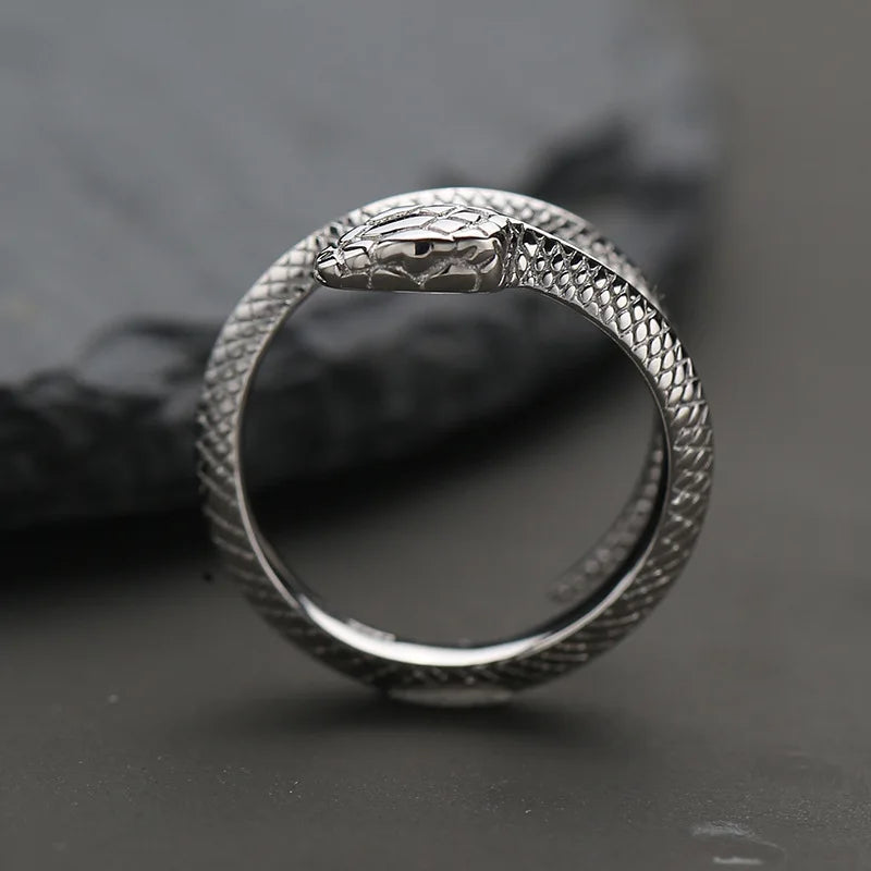 Buyee 925 Sterling Silver Male Ring Finger Elegant Snake Open Ring for Man Fashion Gray Animal Rock Punk Fine Jewelry Circle