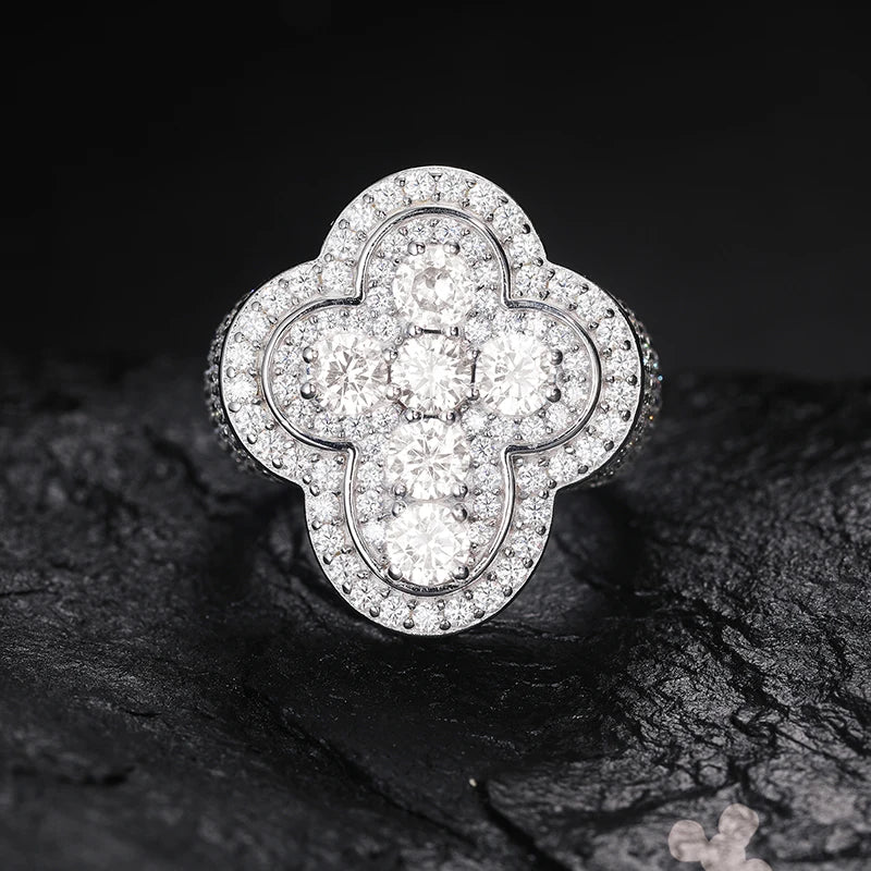 TUHE Unisex Silver Cross Ring Moissanite Stone Iced Out Couple Rings for Women Men Hip Hop Gifts