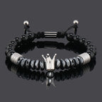 Luxury Black Natural Stone Beads Skull Crown Leopard Head Charms Man Bracelet For Women Hand Jewelry Gift
