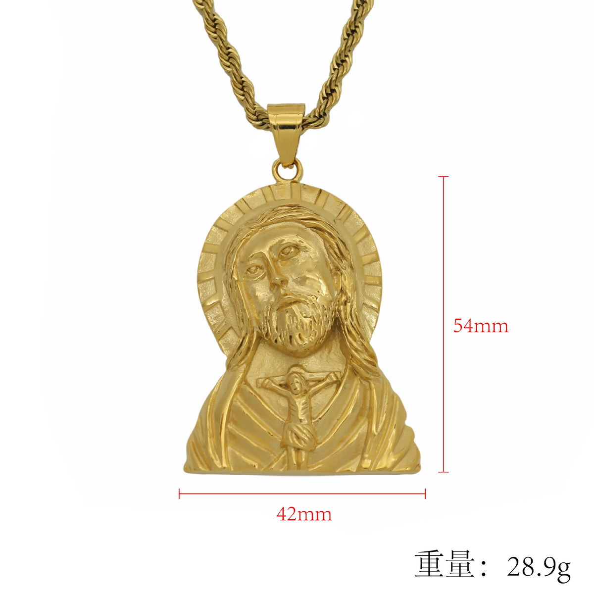 Gold Jesus Christ Face Pendant Necklace for Men — Stainless Steel