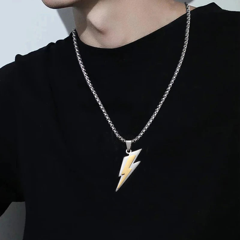 Stainless Steel Lightning Box Chain Pendant Necklace