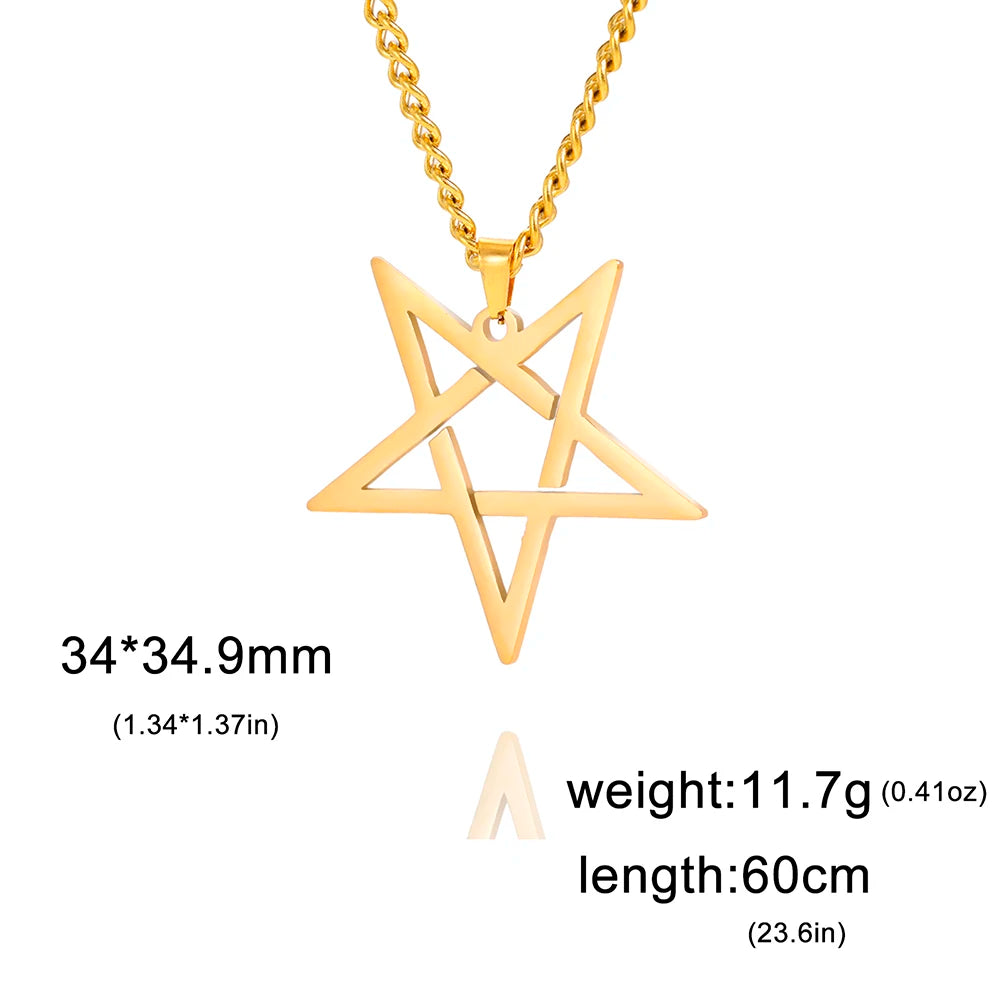 VASSAGO Stainless Steel Inverted Pentacle Necklace Gothic Pentagram Pendant Occult Amulet Witchcraft Satanic Jewelry