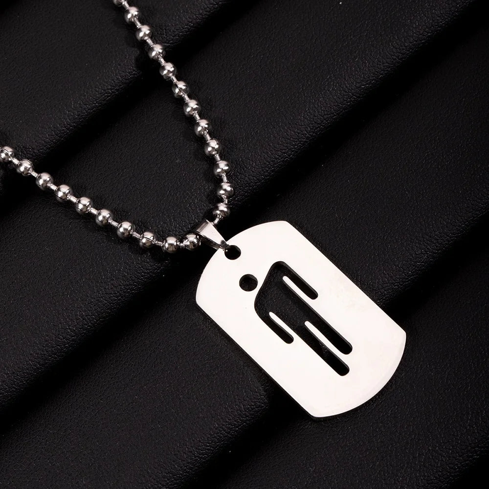 New Fashion Skew Head Tag Stainless Steel Pendant Necklaces for Men Women Wholesale Hip Hop Jewelry
