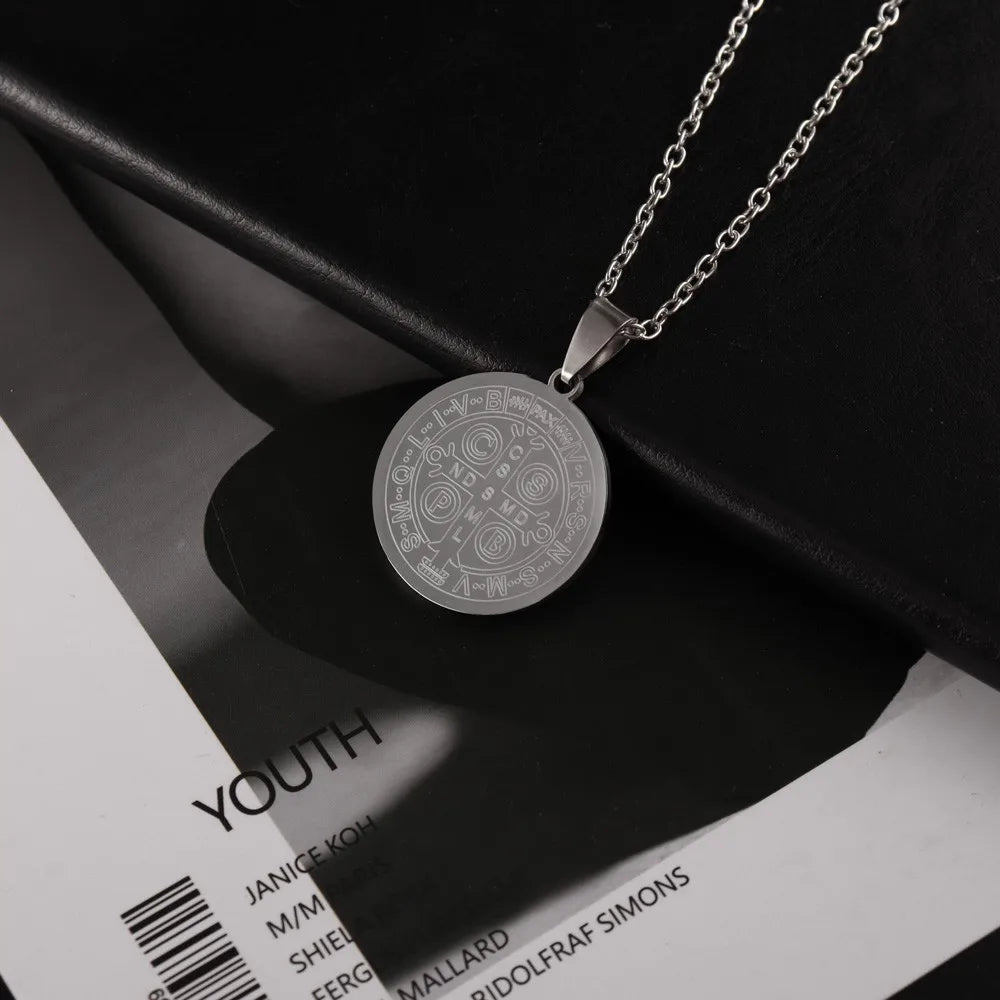 Vintage Coin Catholic Priest Saint Benedict Exorcism Pendant Necklace Jesus Round Pendant Chain for Men's Jewelry 2026