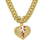 Men Hip Hop Heart Broke Pendant Necklace13mm Miami Cuban Chain HipHop Iced Out Bling Broken Heart Necklace Fashion Charm Jewelry