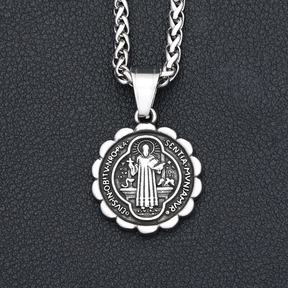 Cross Saint Benedict Steel Pendant Vintage Catholic