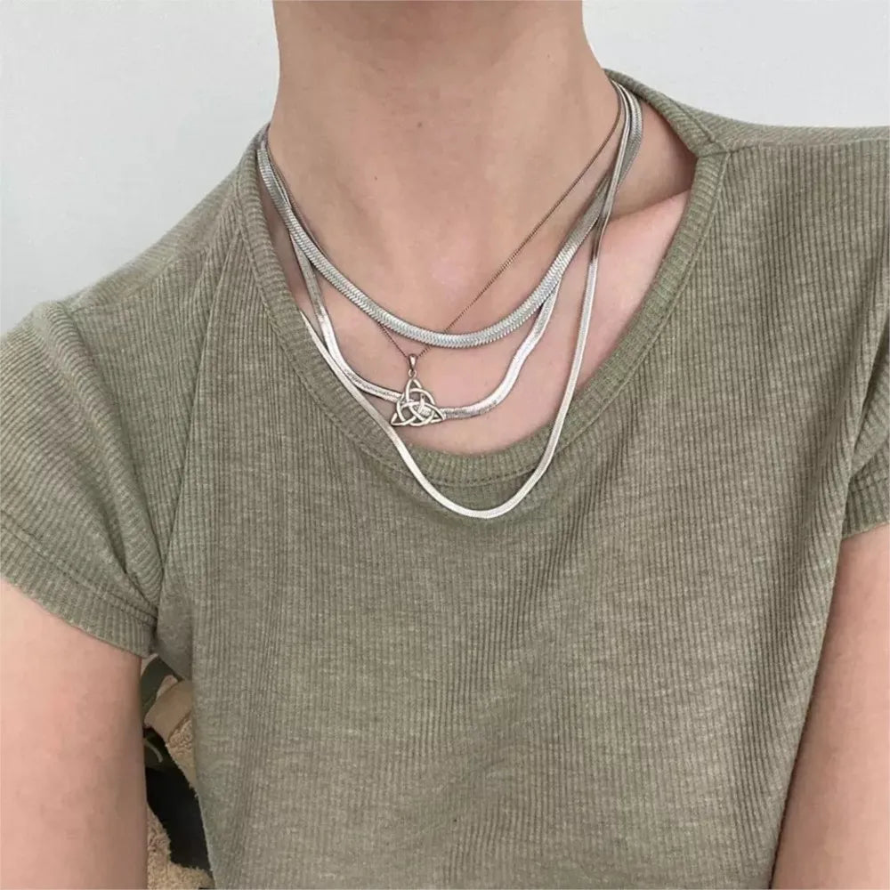 Flat Herringbone Snake Chain Necklace 4mm — Stainless Steel