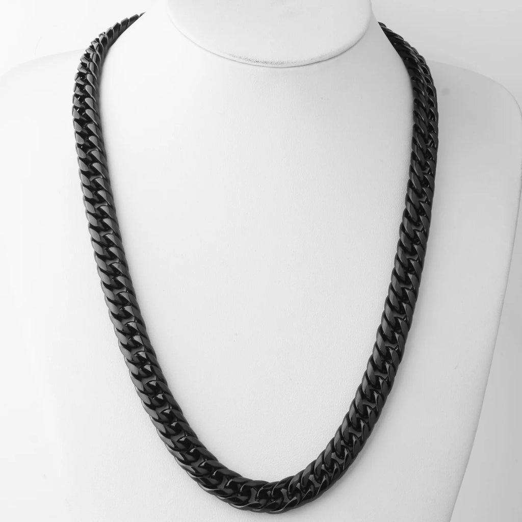 Black Cuban Chain Necklace 9-22mm — SS