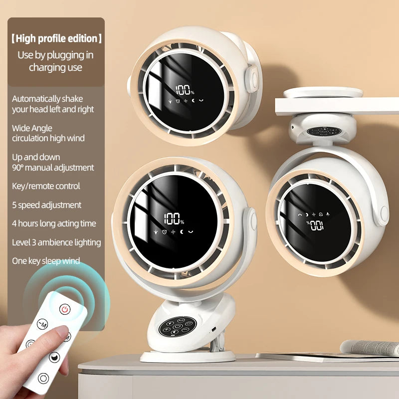 Circulating Clip Fan 4000 mAh Large Capacity Rechargeable Mini Desktop Fan With Remote Control Table Fan With Night