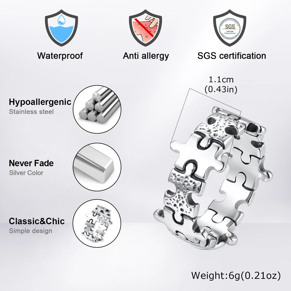 Hammered Jigsaw Puzzle Ring for Men — Stainless Steel