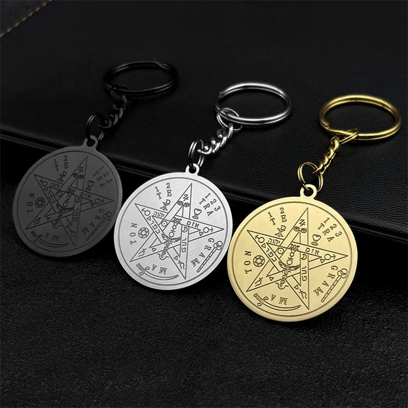 Star Key Gold Pendant Gothic Pentagram Witchcraft