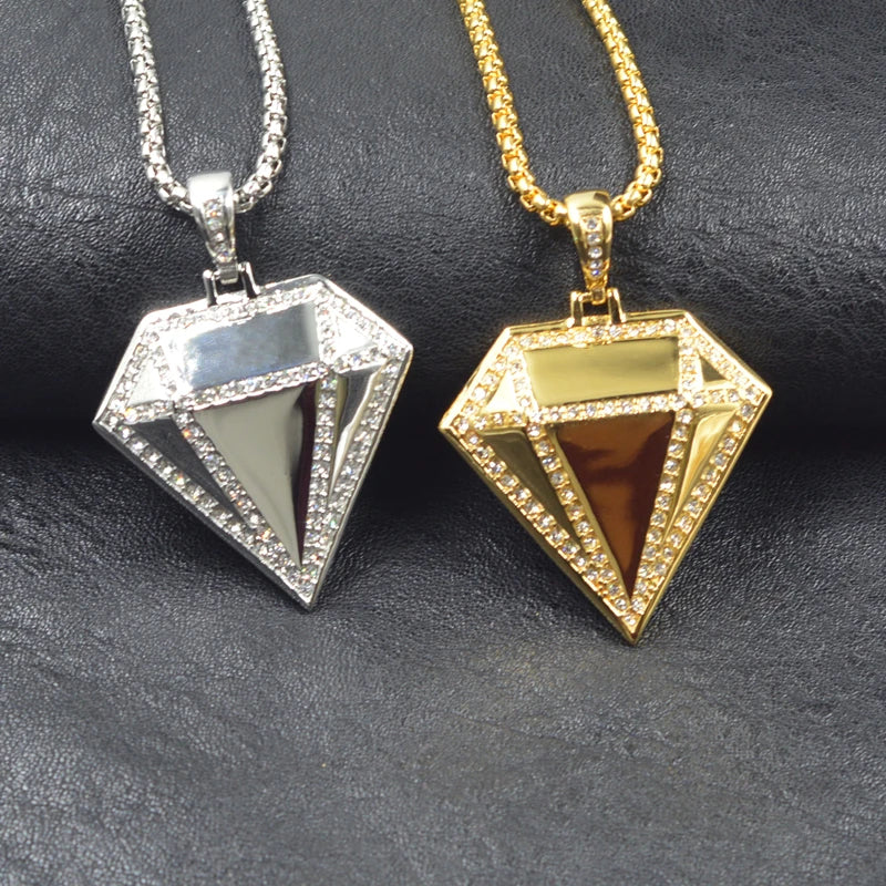 Geometric Faceted Rhinestone Pendant Necklace — Stainless Steel