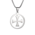 Templar Cross Round Medal Pendant Necklace — Stainless Steel