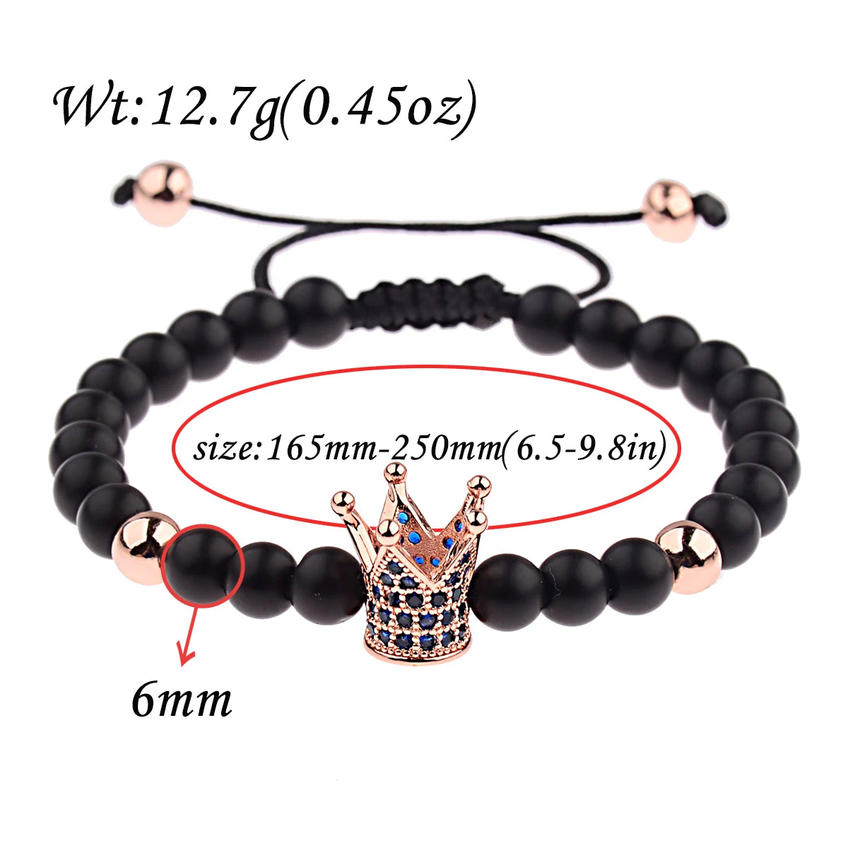 DOUVEI 6mm Pave Zircon Crown Weaving Bracelet Charm Men Black Matte Bracelets For Women Dropshipping ABL007