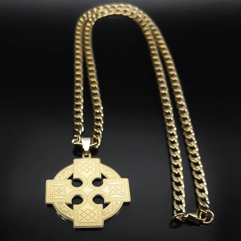 Celtic Cross Gold Pendant Necklace — Stainless Steel