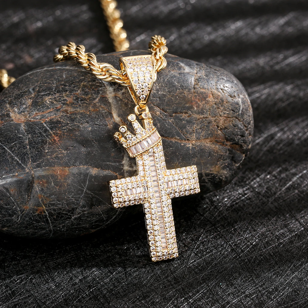 ‌Elegant Cross Pendant Necklace with CZ Stones Copper Chain Jewelry for Everyday Wear Gift Giving‌‌