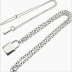 Punk Style Double Layer Padlock Key Necklace Hip Hop Chain Choker Pendant Jewelry Accessory for Women Men Daily Wear Parties
