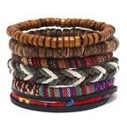 Leaf Pendant Bohemia Leather Bracelets for Men Women Ethnic Braid Rope Hand Woven Bracelet Drawstring Bracelet Beads Jewelry