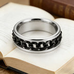Rotatable Chain Spinner Fidget Ring Black Gold — Stainless Steel