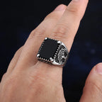 2024 New Men's Punk Rock Black Stone Tree Of Life Ring Gothic Style 316L Stainless Steel Biker Anel Movie Viking