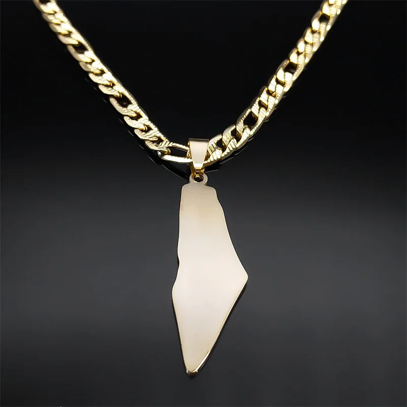 Israel-Palestine Map Pendant Necklace — Gold-Tone