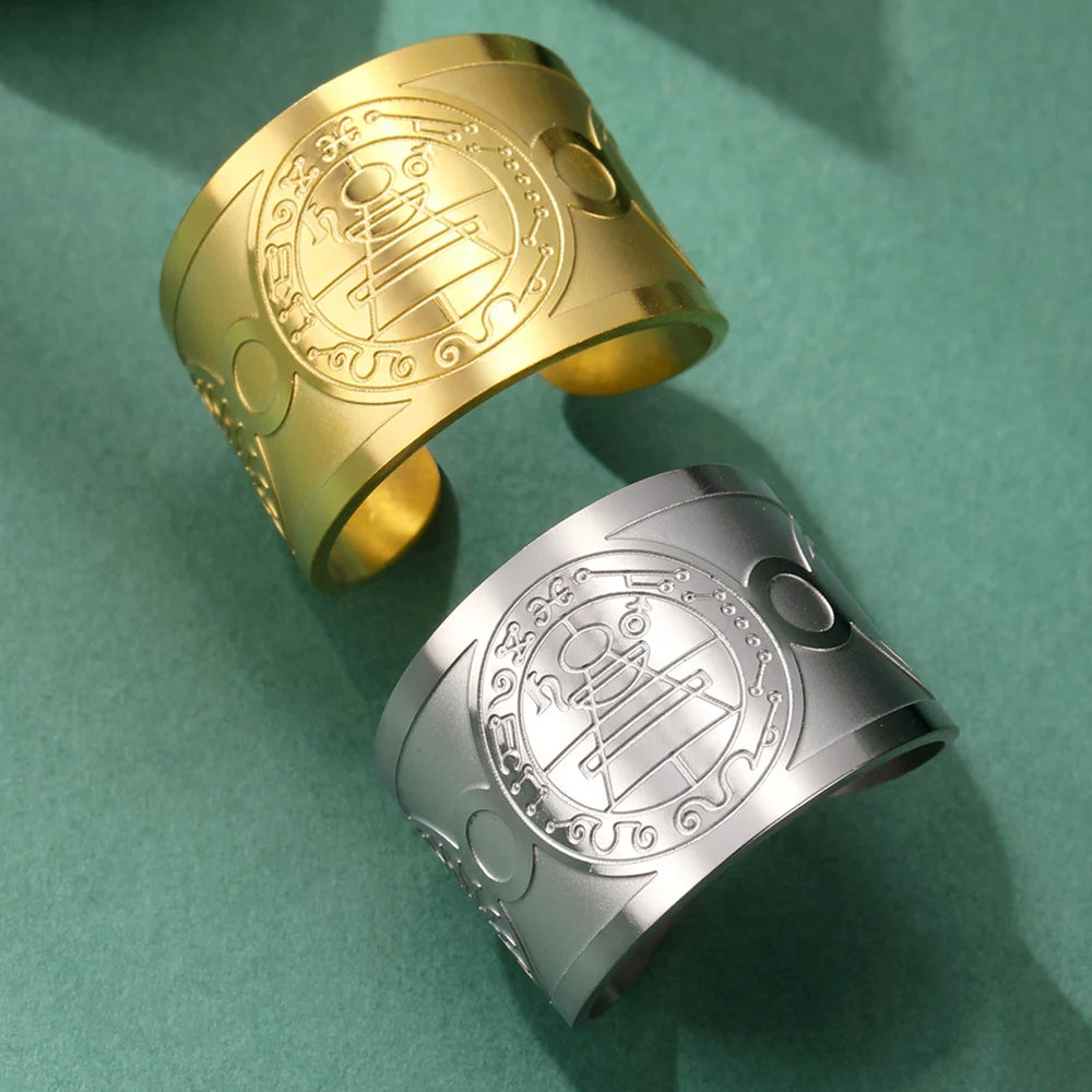 Solomon Seal & Saint Medal Amulet Ring — Stainless Steel
