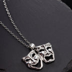 Tragedy Comedy Mask Pendant Necklace — Silver