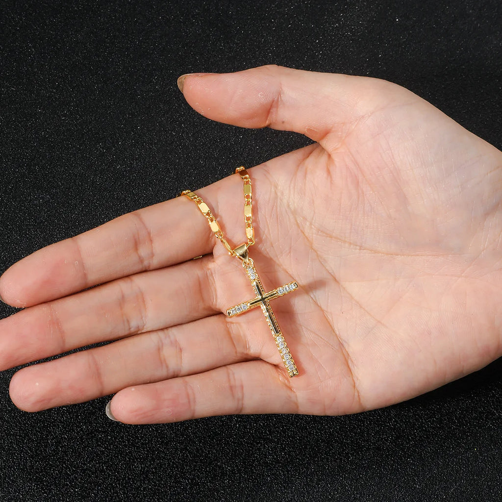 24K Gold Cross Pendant Necklace