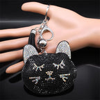 Iced Out Cat Black Pendant Crystal Head Key Alloy