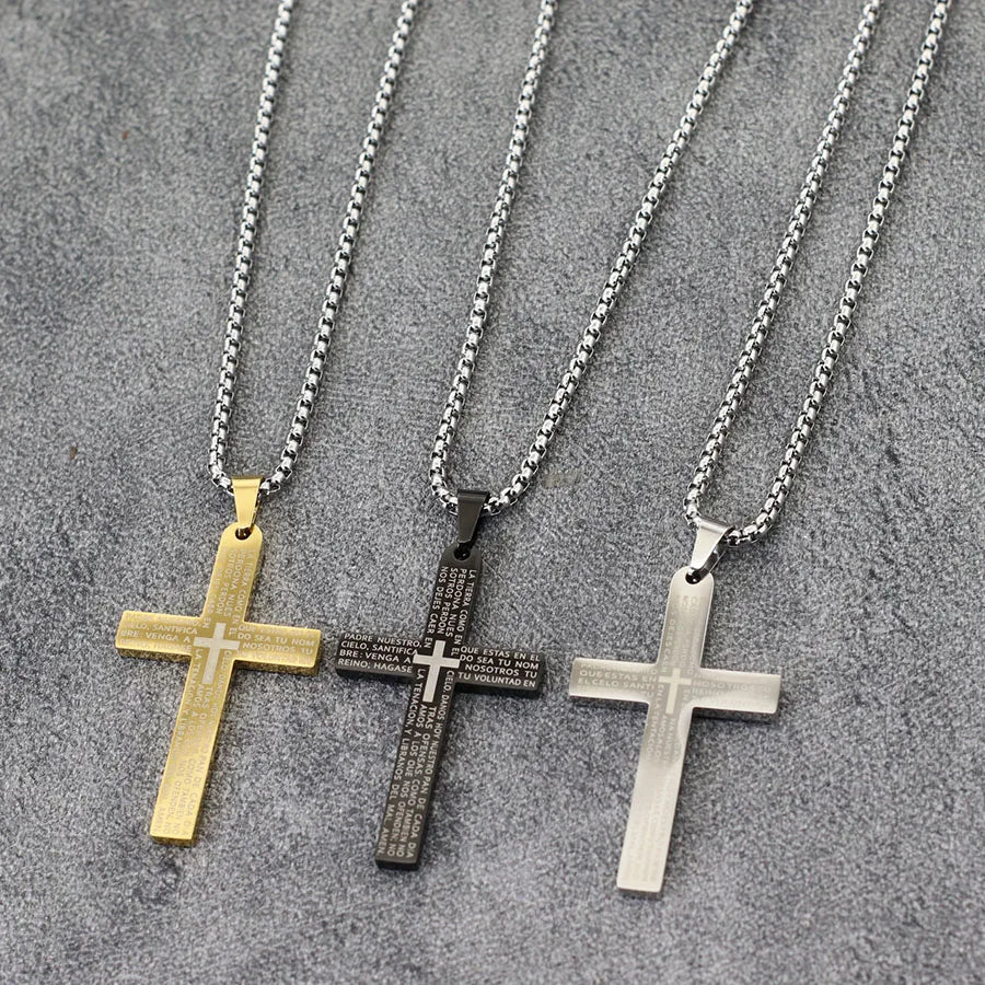 Classic Stainless Steel Cross Necklace For Men 24 Inches Long Pendant Collar Hiphop Rock Outdoor Cool Riding Neck Accessories