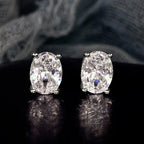 Oval Colored Zircon Four Claw Stud Earrings — Stainless Steel