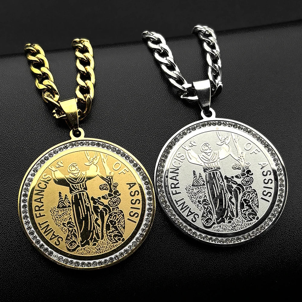 Saint Francis of Assisi Pendant Necklace — Stainless Steel