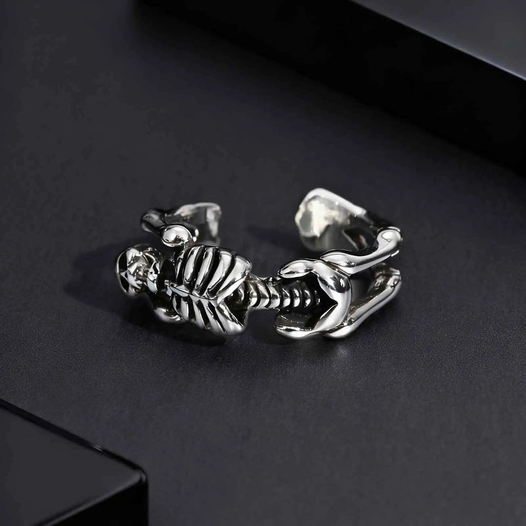Creative Punk Skeleton Opening Ring for Men, Retro Gothic Skull Metal Rings, Vintage Hip Hop Finger Jewelry Gift for