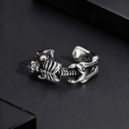 Creative Punk Skeleton Opening Ring for Men, Retro Gothic Skull Metal Rings, Vintage Hip Hop Finger Jewelry Gift for