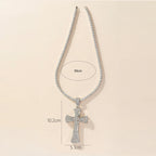 Iced Out Rhinestone Cross Pendant Tennis Necklace — Zinc Alloy