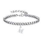 Vnox A-Z Initial Bracelets for Men Women, Never Fade Silver Color Stainless Steel Cuban Chain Bracelet with 26 Letter