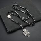 Black Hematite Cross Pendant Necklace — Zinc Alloy