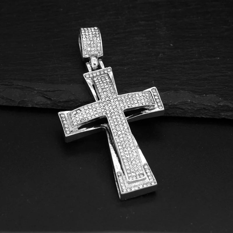 Hip Hop Mens Womens Large Cross Pendant Necklace with 4mm Tennis Chain HipHop Iced Out Bling Necklaces Fashion Charm