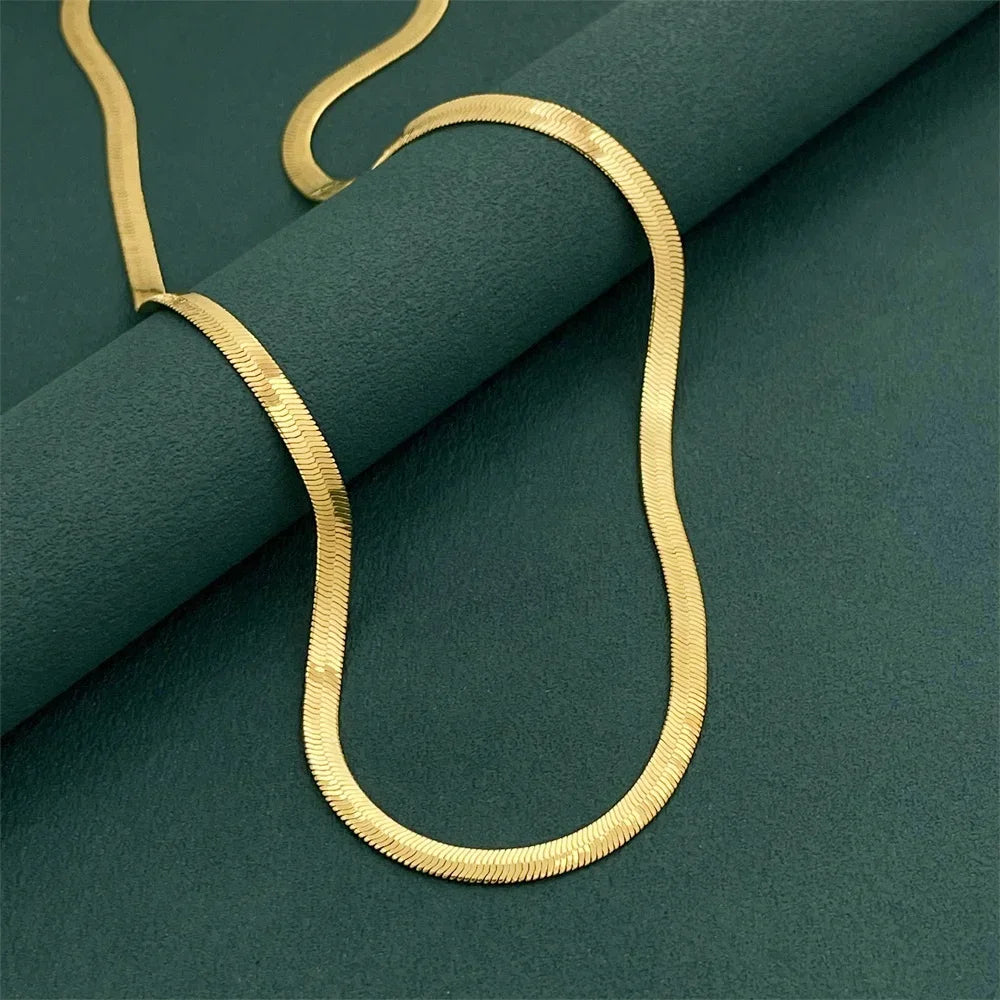 Lihong Luxury 925 Sterling Silver Gold Plated 4MM Snake Bone Necklace, Unisex Engagement Accessories Jewelry 40-60CM