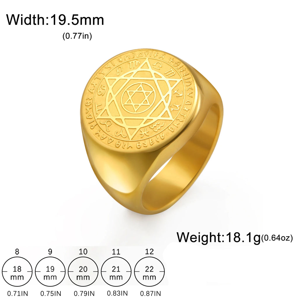 LIKGREAT Hexagram Zodiac Sign Ring for Men Women Star of David 12 Constellation Rings Stainless Steel Jewelry Amulet