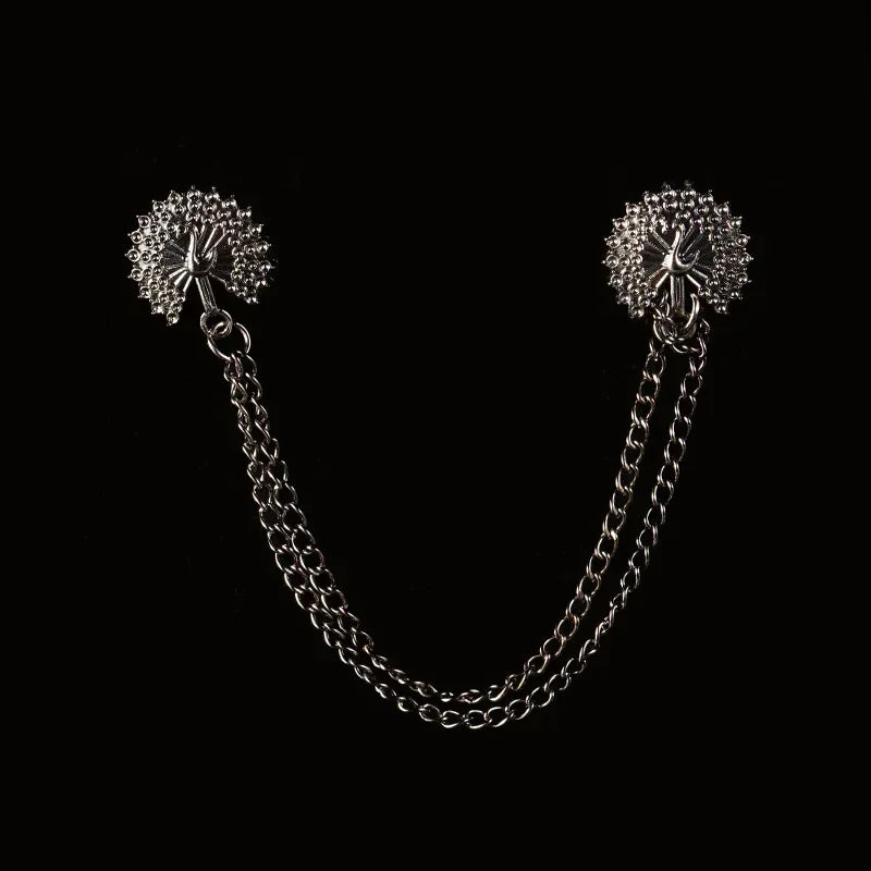 Vintage Double Chain Tassel Brooch — Lapel Pin Suit Badge