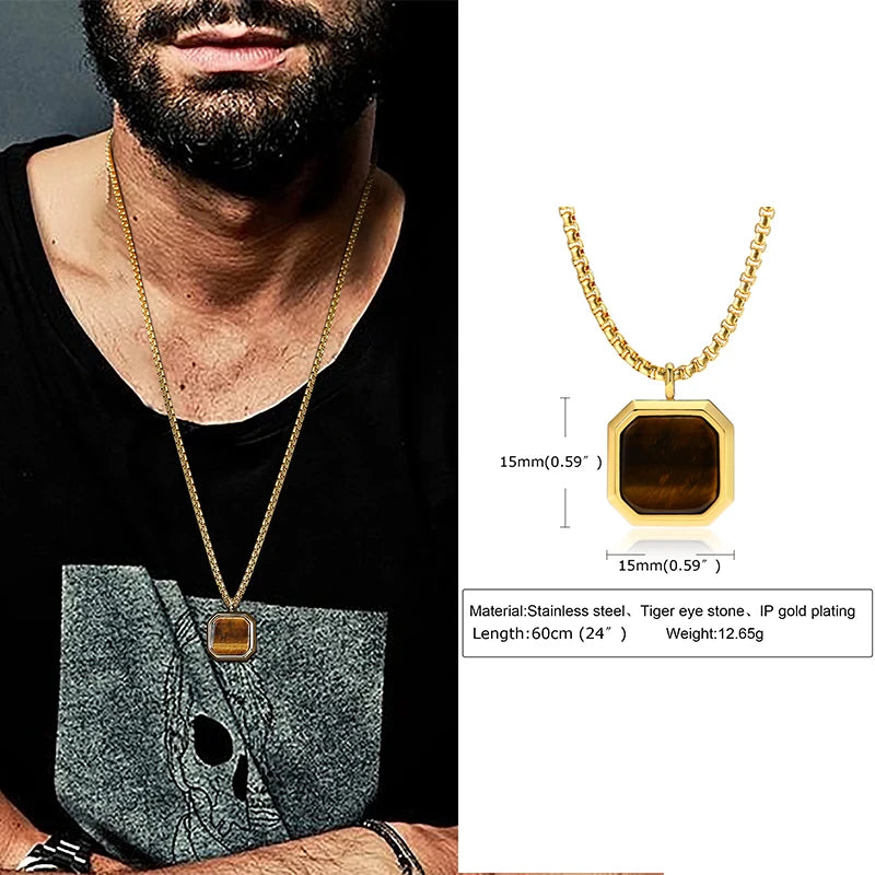 Tiger Eye Lapis Stone Pendant — Stainless