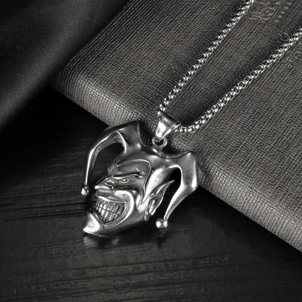 Silver Joker Pendant Necklace Stainless Steel