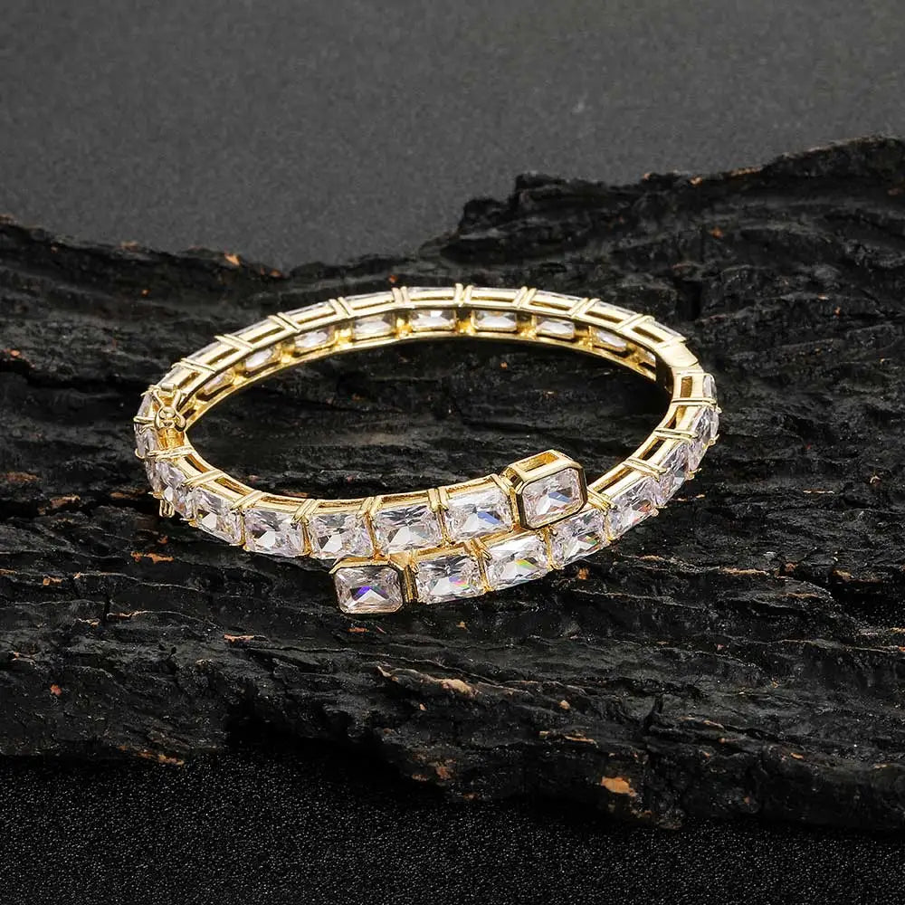 Iced Out Rectangle Bracelet Stainless Steel CZ