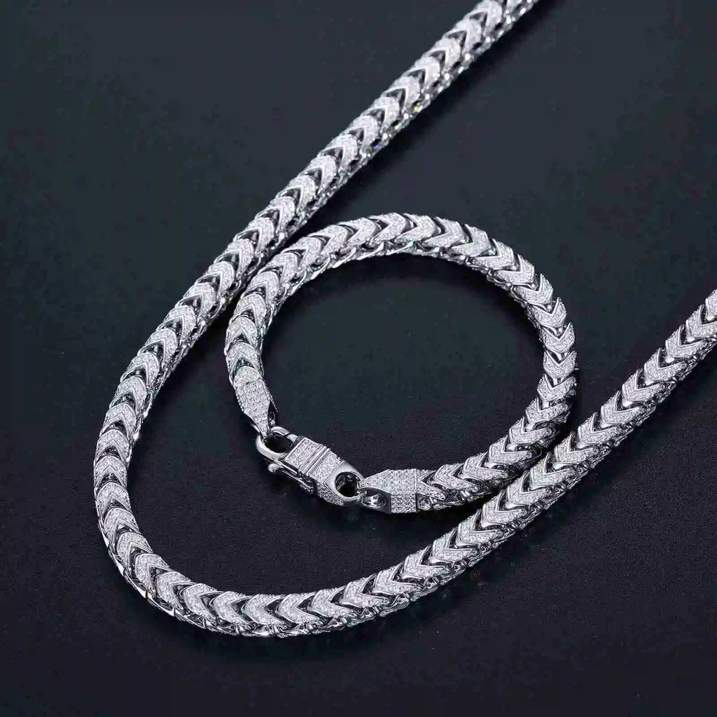 Iced Out Franco Link Chain Necklace 8mm — Two-Tone