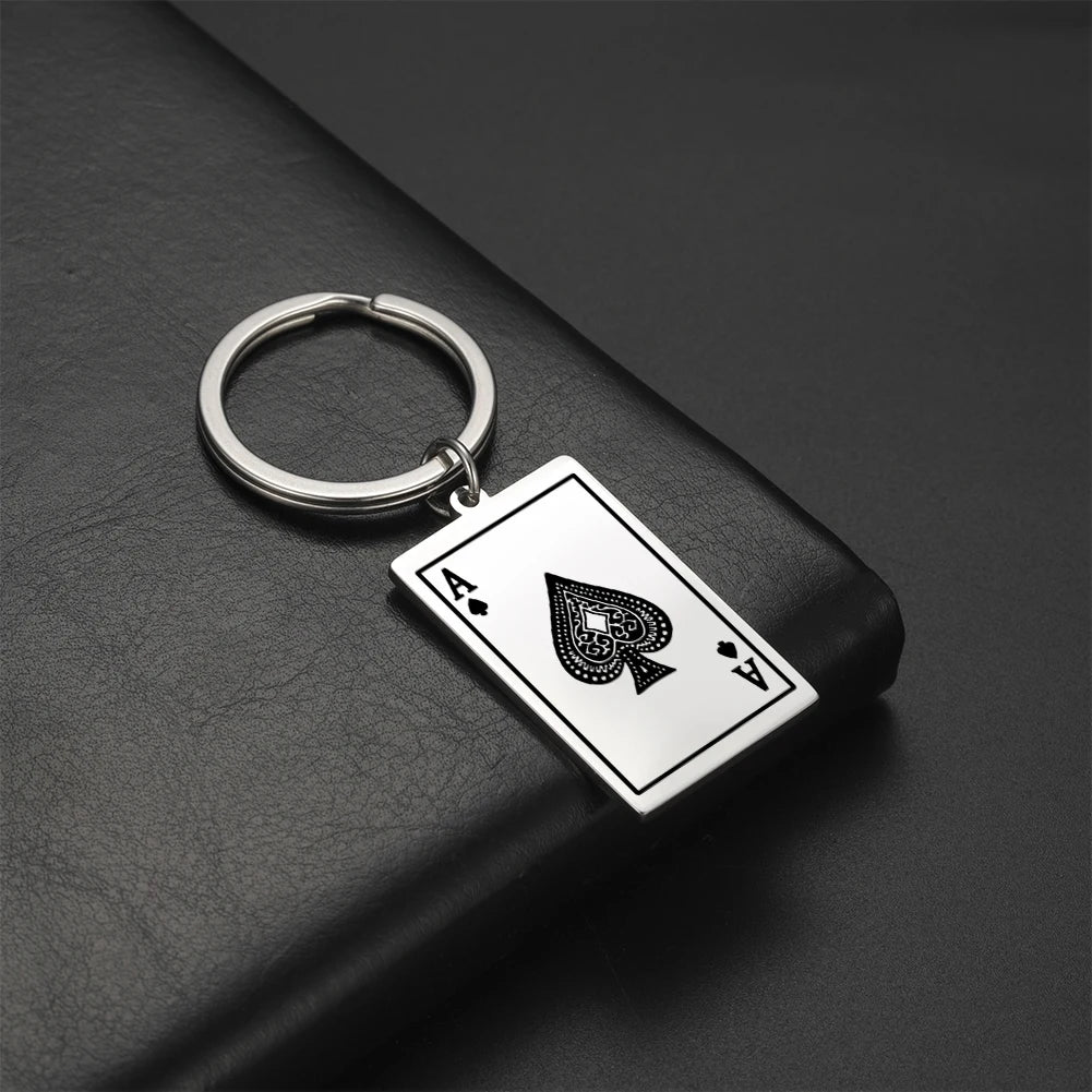 Ace of Spades Poker Card Keychain — Stainless Steel