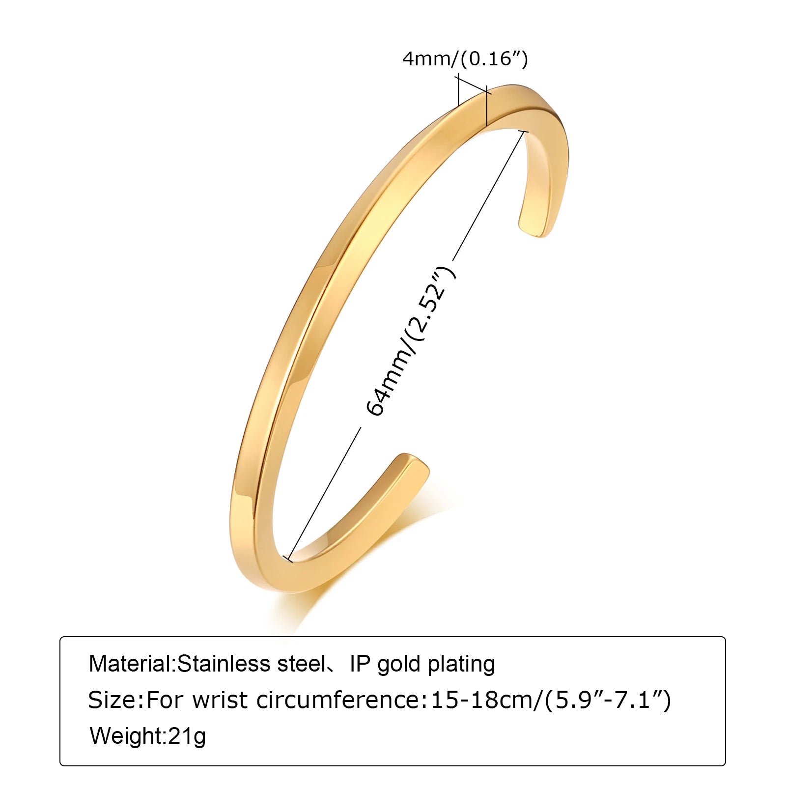 Minimal Thin Cuff Bangle Bracelet — Stainless Steel
